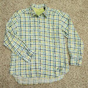 Tommy Bahama shirt M linen long sleeve blue green plaid